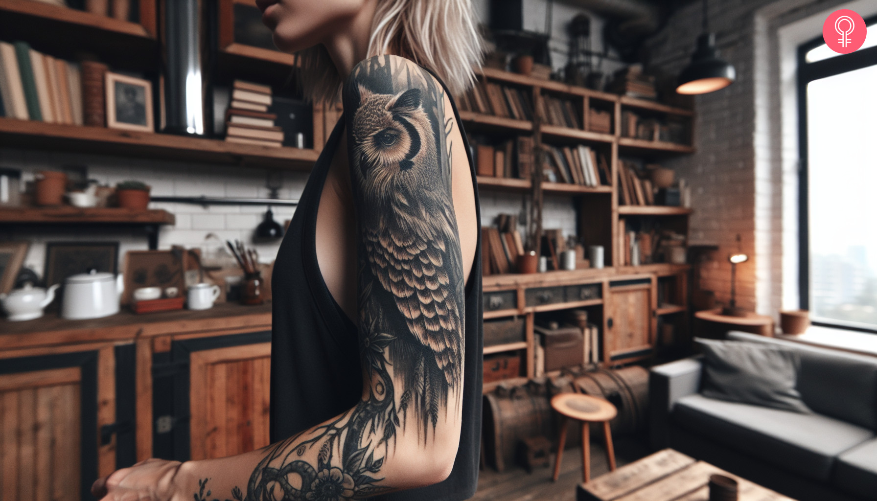 Woman with a grunge aesthetic tattoo on the arm