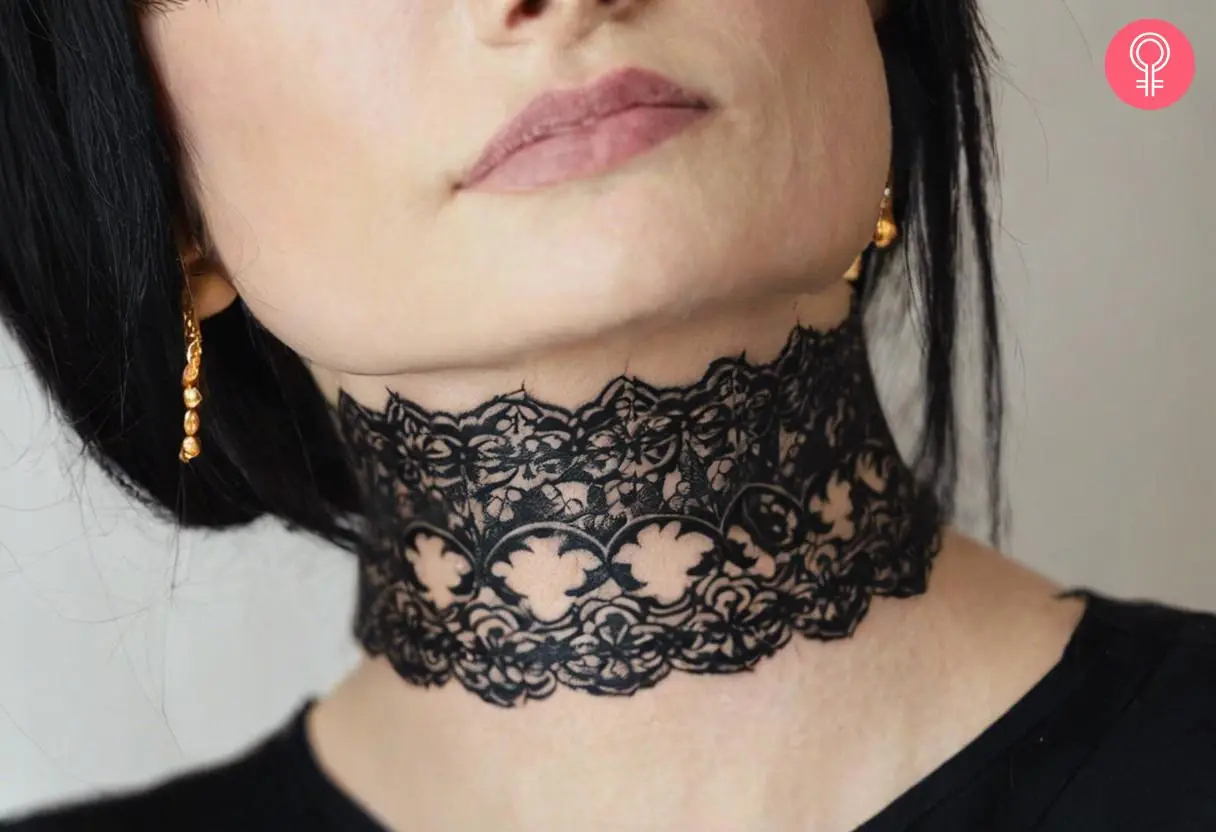 Woman with a grunge choker tattoo