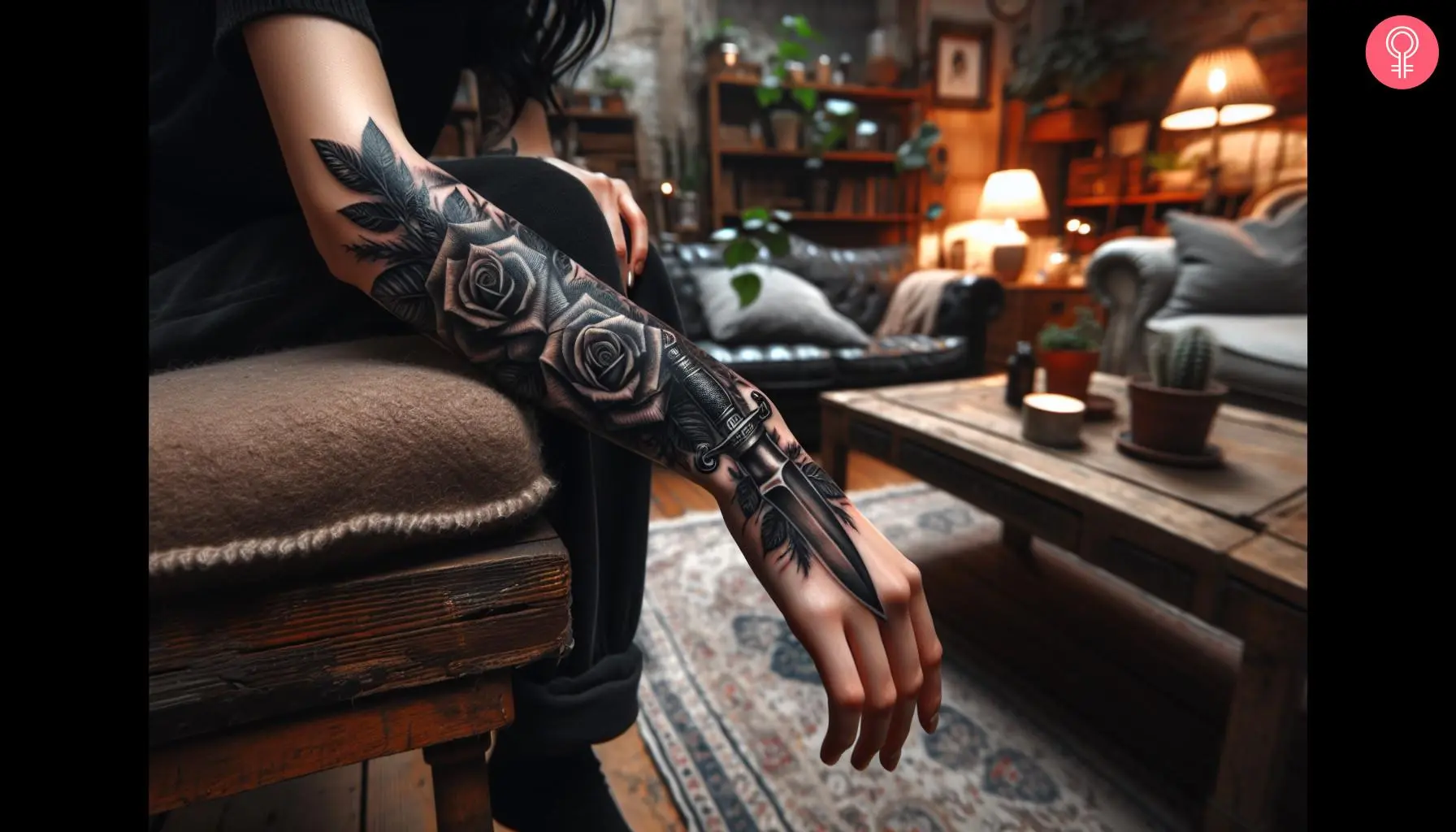 Woman with a grunge emo tattoo on the forearm