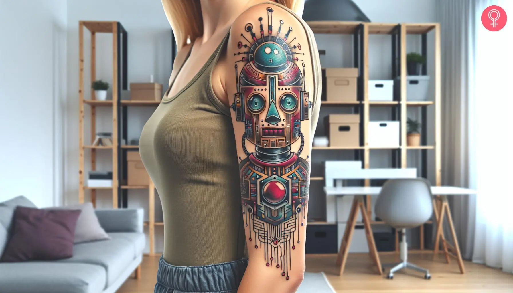 Woman with a robot arm tattoo