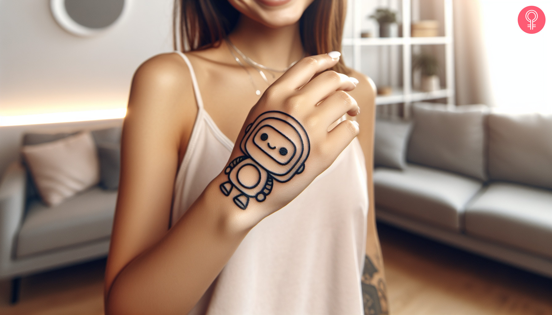 Woman with a robot hand tattoo