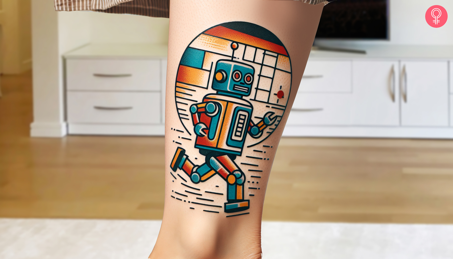 Woman with a robot leg tattoo