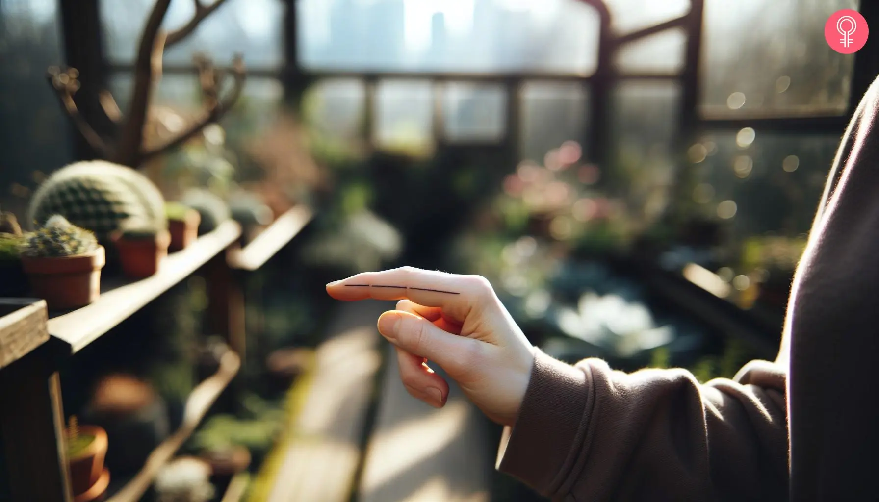 Woman with a straight line finger tattoo