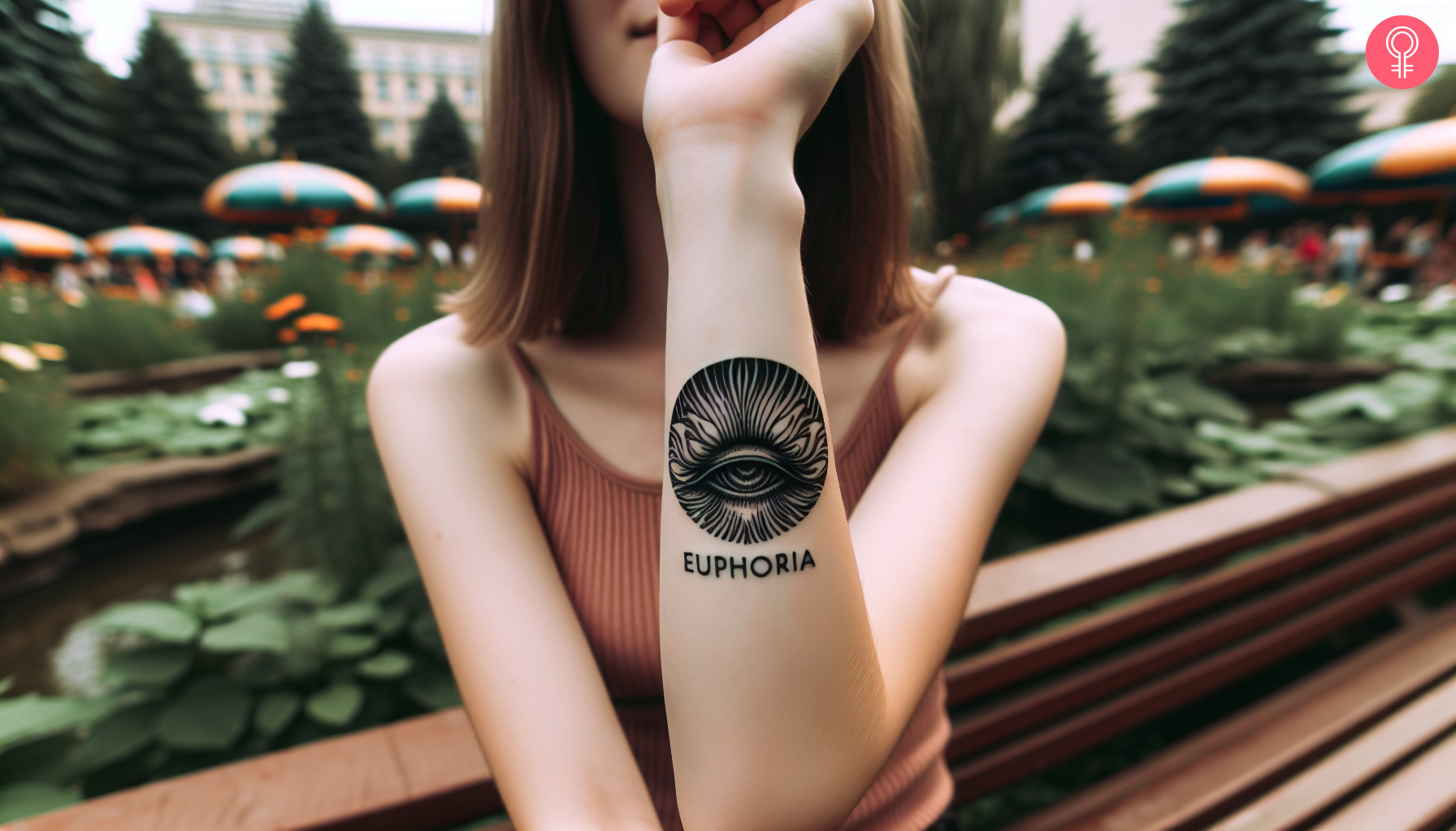 Woman with an ‘Euphoria’ forearm tattoo