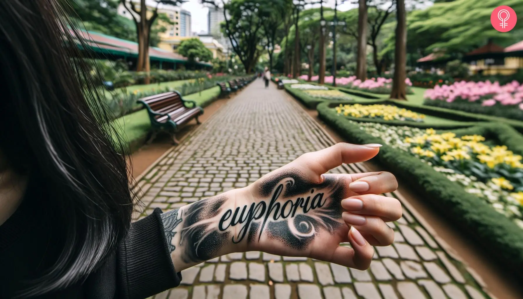 Woman with an ‘Euphoria’ hand tattoo