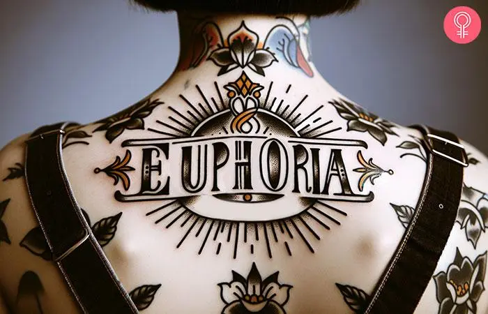 Woman with an ‘Euphoria’ illustrative tattoo on the back