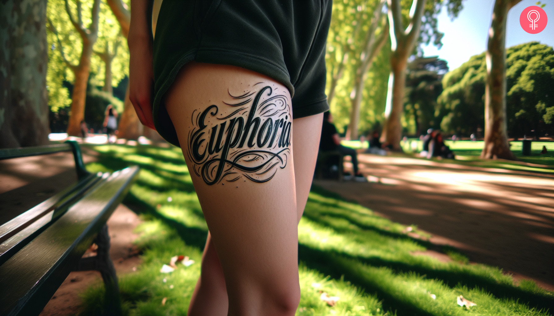 Woman with an ‘Euphoria’ thigh tattoo