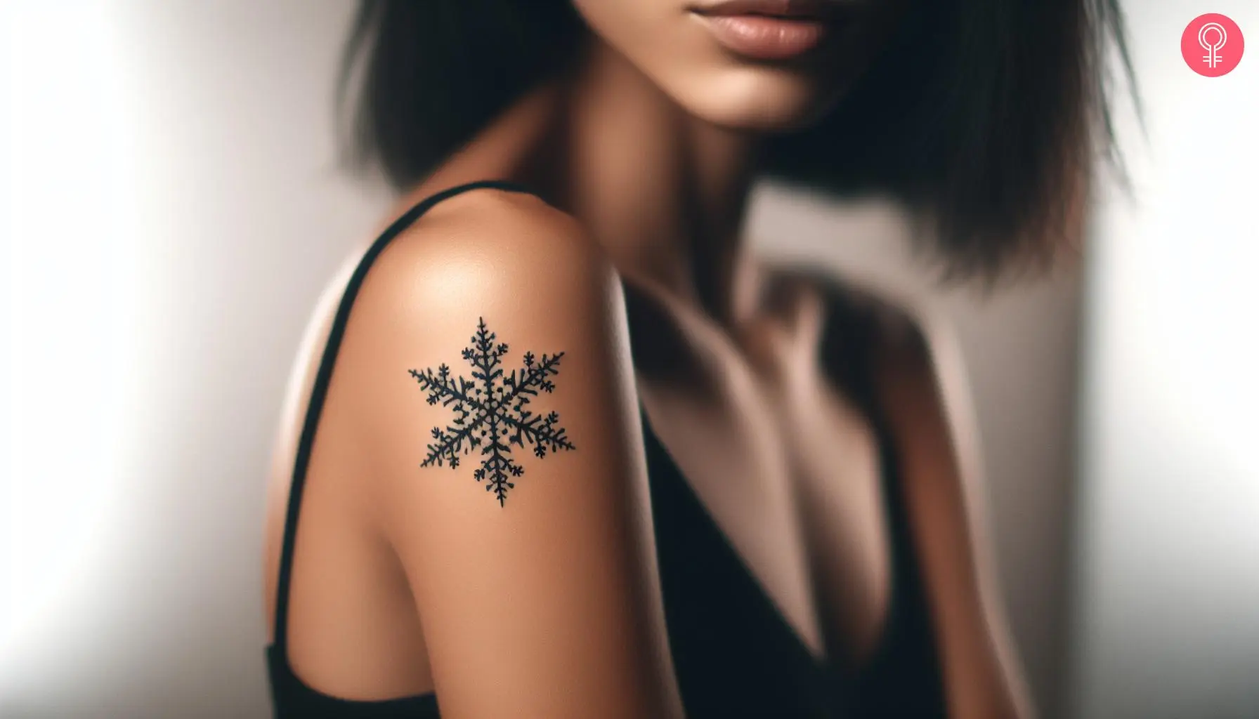 Woman with black, minimalist fractal tattoo on her upper arm