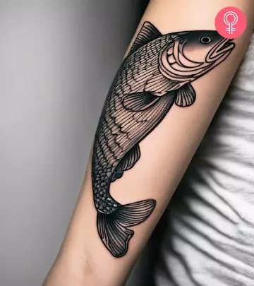 Woman with outline lily tattoo on her arm