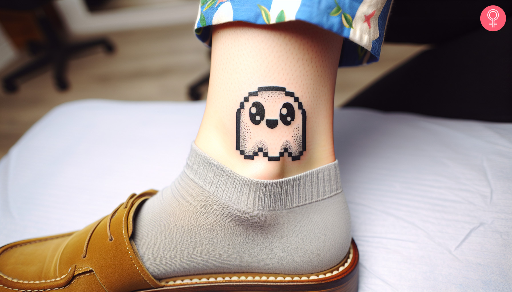 Woman with mario ghost tattoo on her ankle