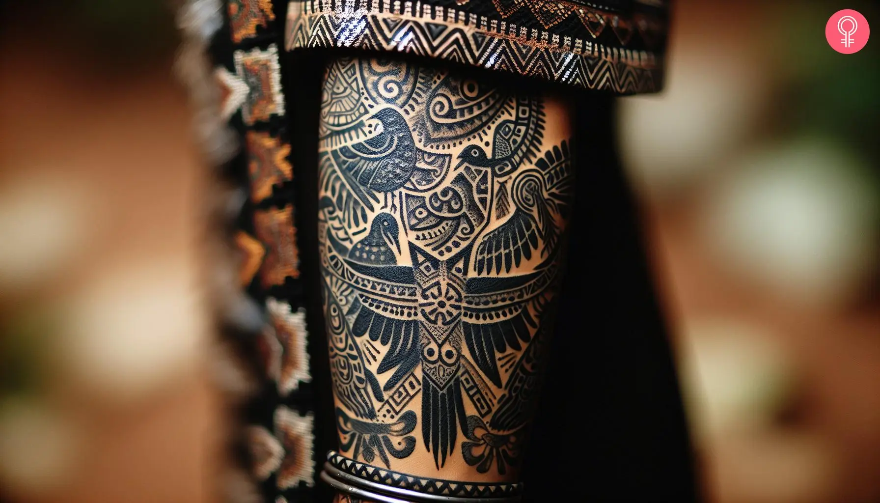 Woman with marquesan tattoo on the arm