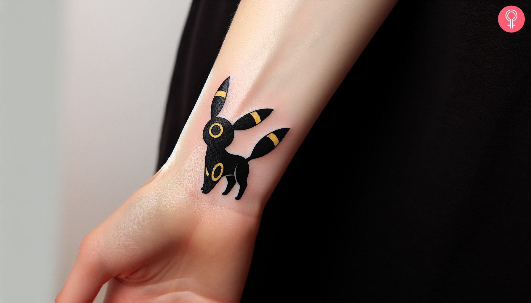 Woman with minimalist Umbreon tattoo on her wrist