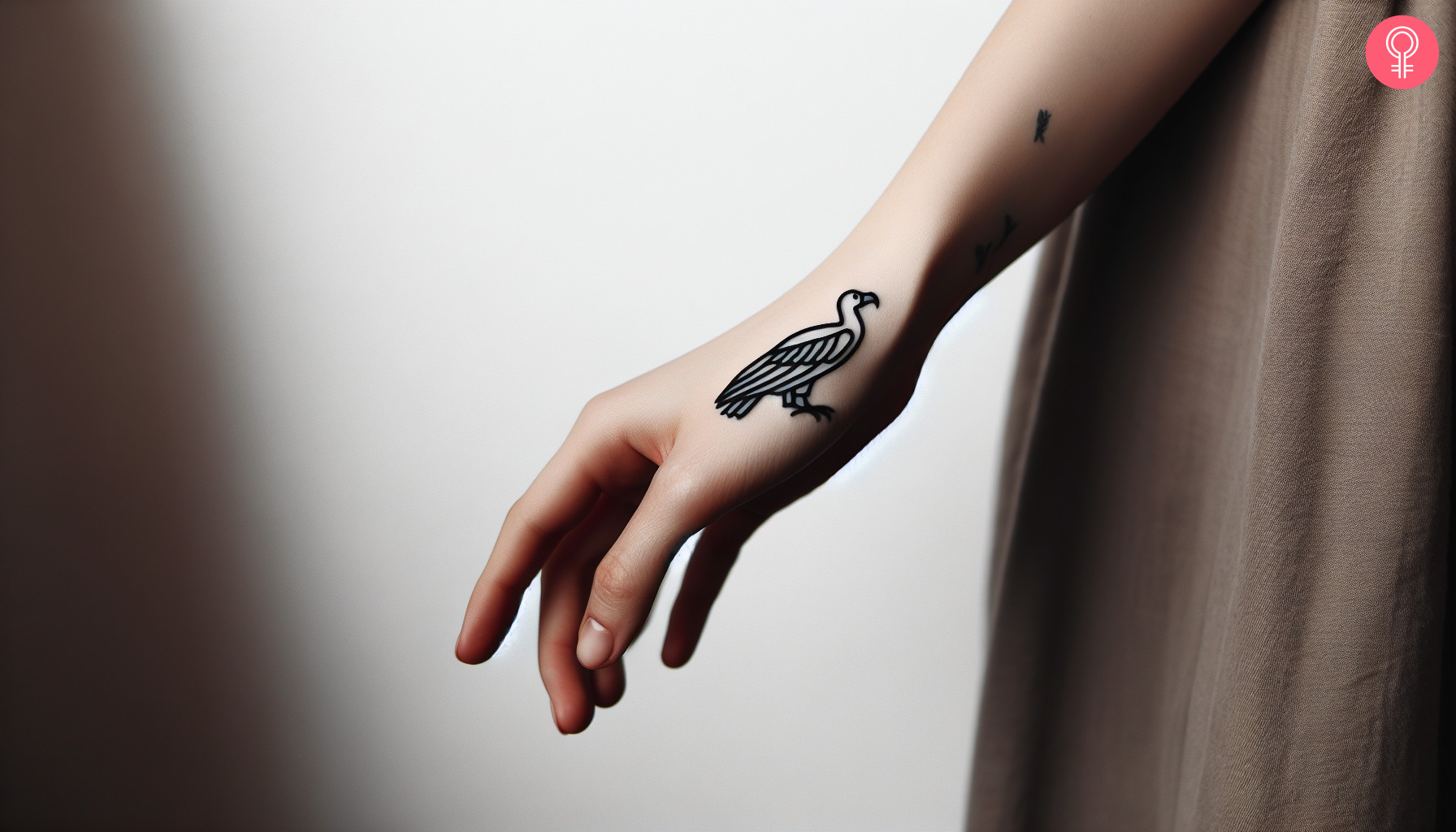 Woman with minimalist condor tattoo on her hand