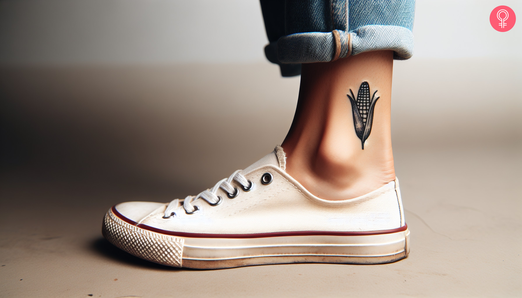 Woman with minimalist corn tattoo on her ankle