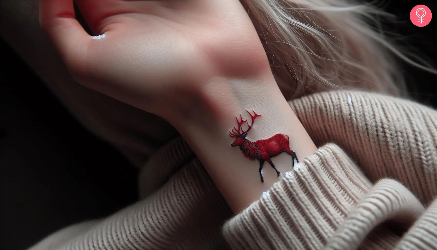 Woman with red elk tattoo on her wrist