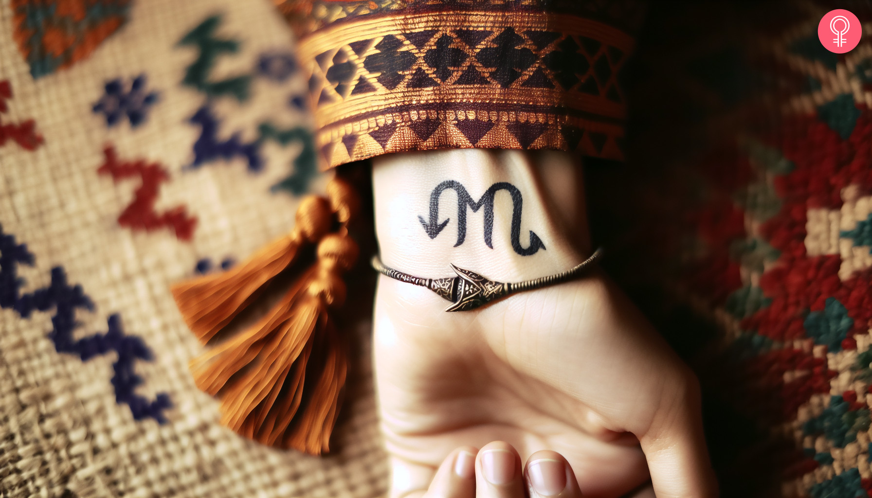 Woman with scorpio glyph tattoo on her wrist