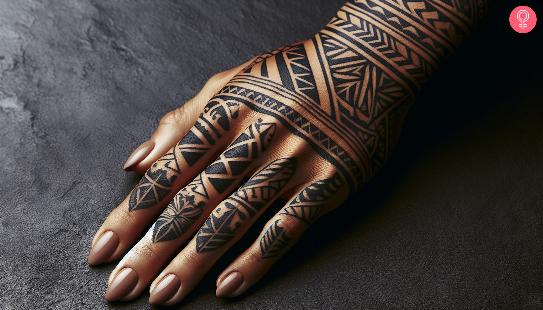 Woman with traditional marquesan tattoo on her hand