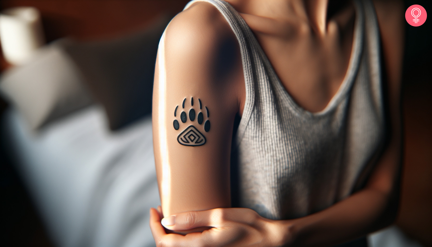 Woman with tribal bear paw tattoo