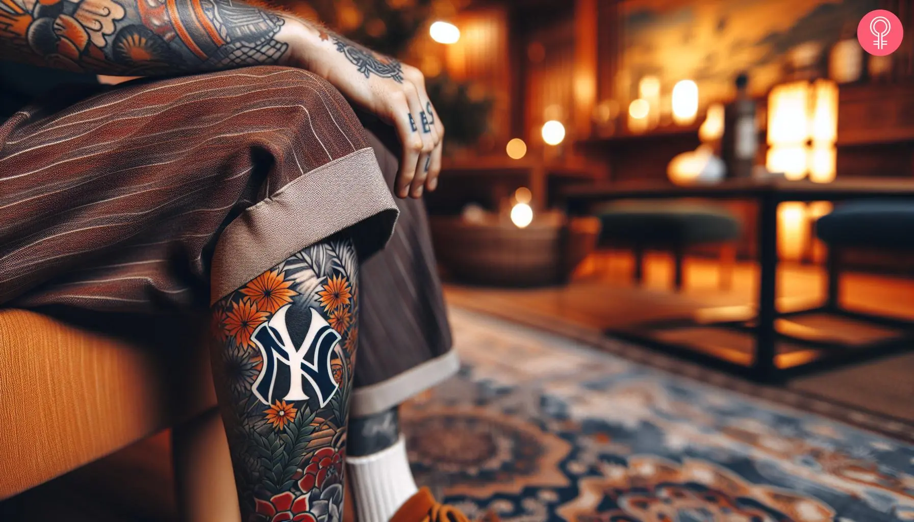 Yankees tattoo on the leg of a man