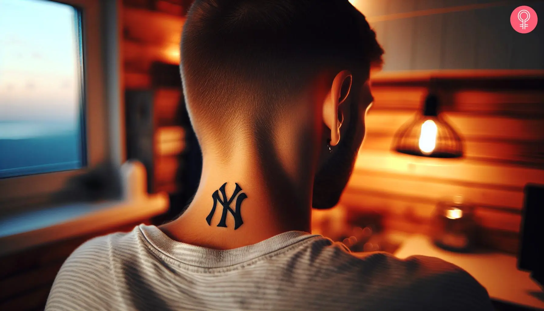 Yankees tattoo on the neck of a man