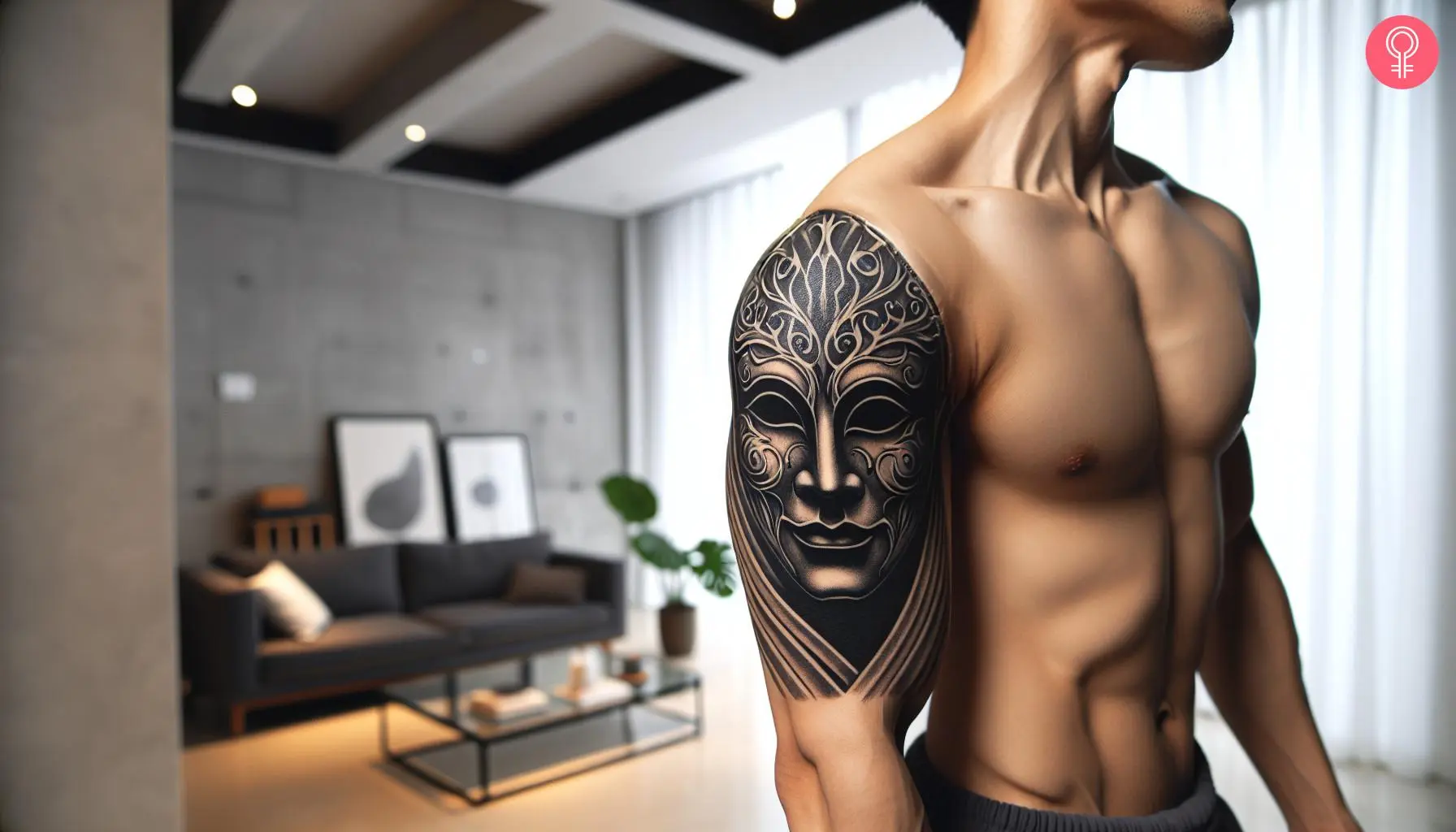 drama mask tattoo sleeve