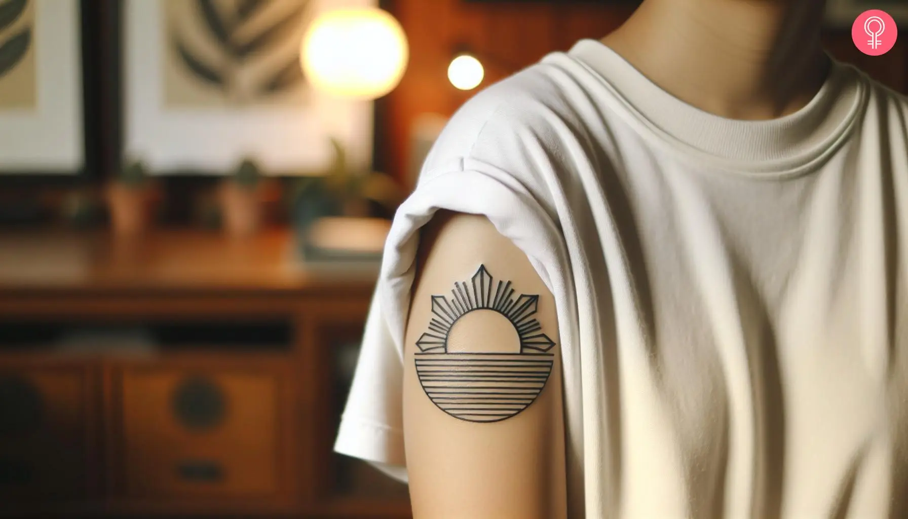 woman with Half Filipino Sun Tattoo on her upper arm