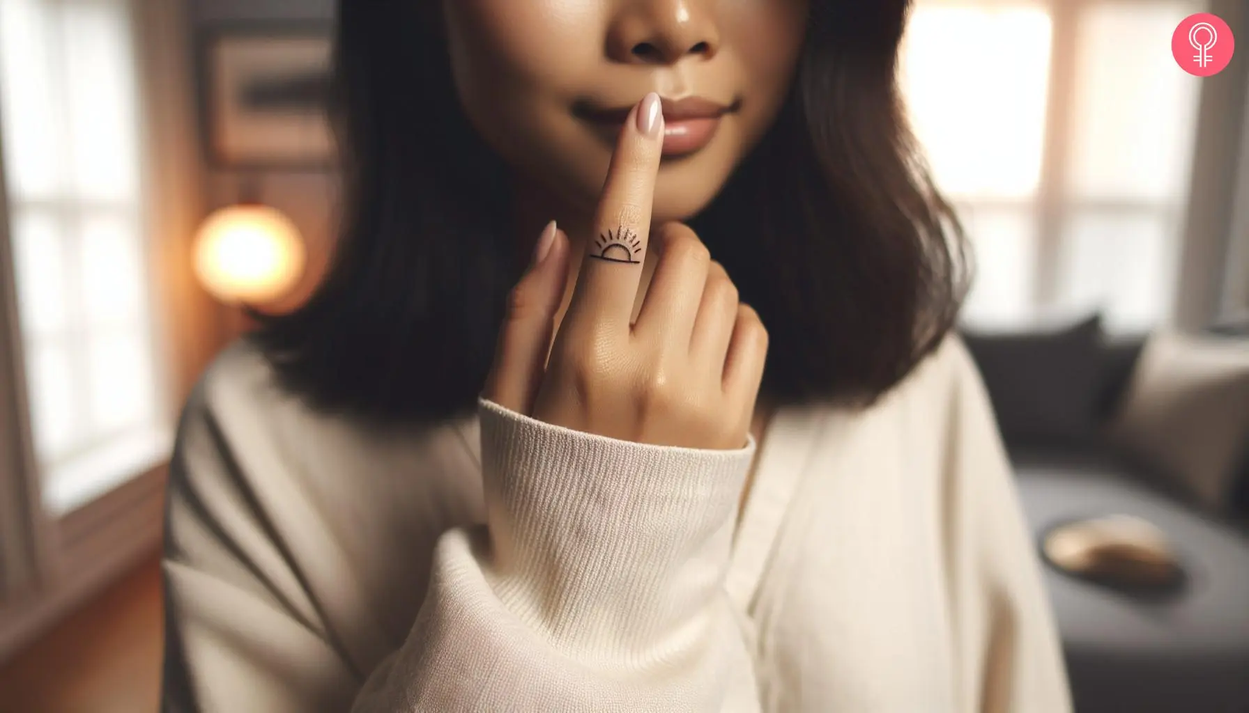 woman with Half Sun Finger Tattoo