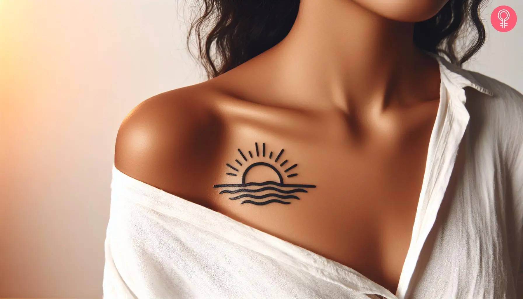 woman with Minimalist Half Sun Tattoo on her shoulder