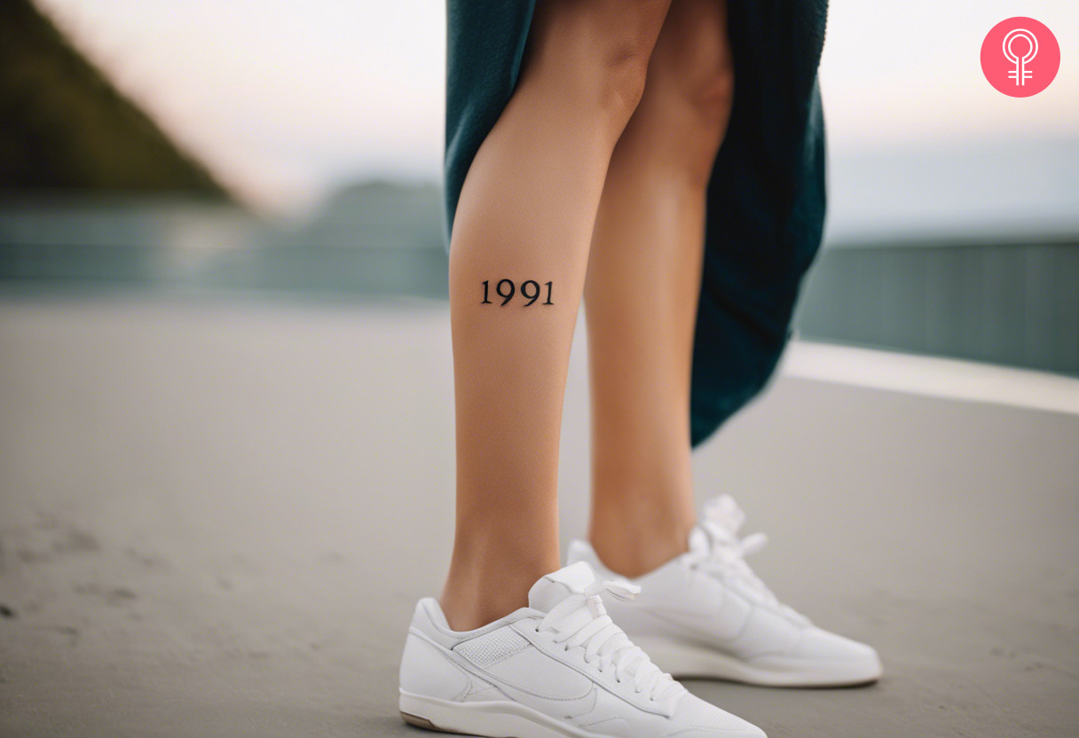 Woman with 1991 tattoo on her leg