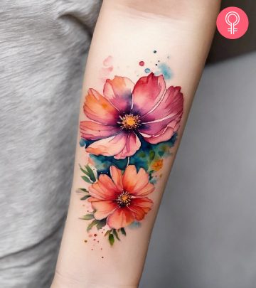 A woman with a buttery sketch tattoo