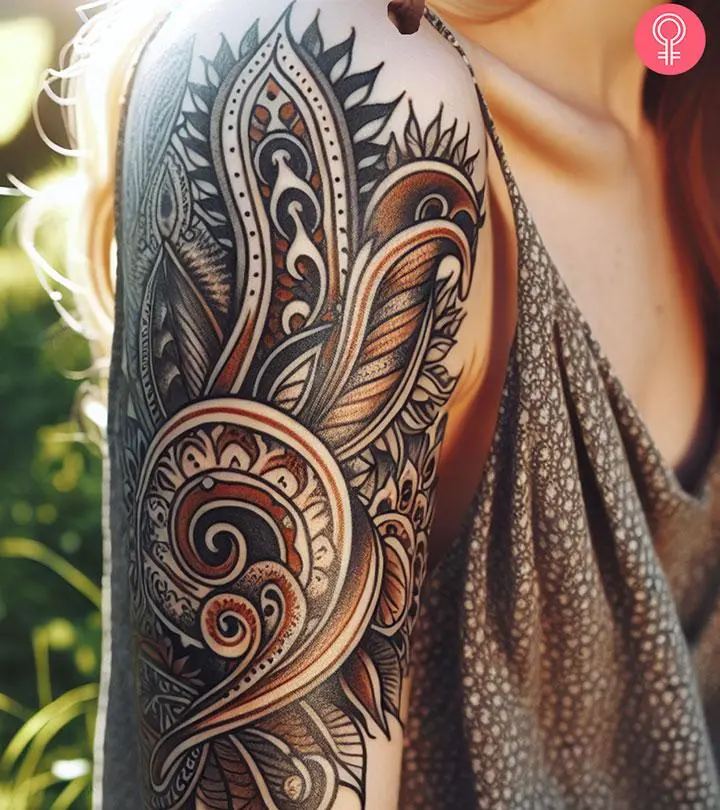 A woman with a paisley tattoo