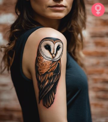 A woman with a vibrant Japanese frog tattoo on her upper arm