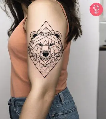 A linework tattoo on a woman’s arm