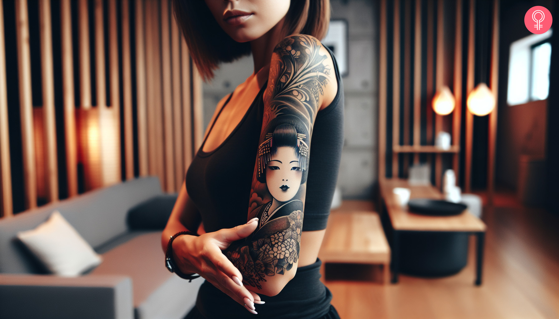 A Japanese Geisha concept tattoo on a woman’s arm