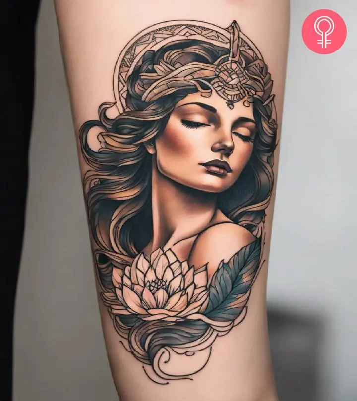 A Venus tattoo on a woman’s upper arm