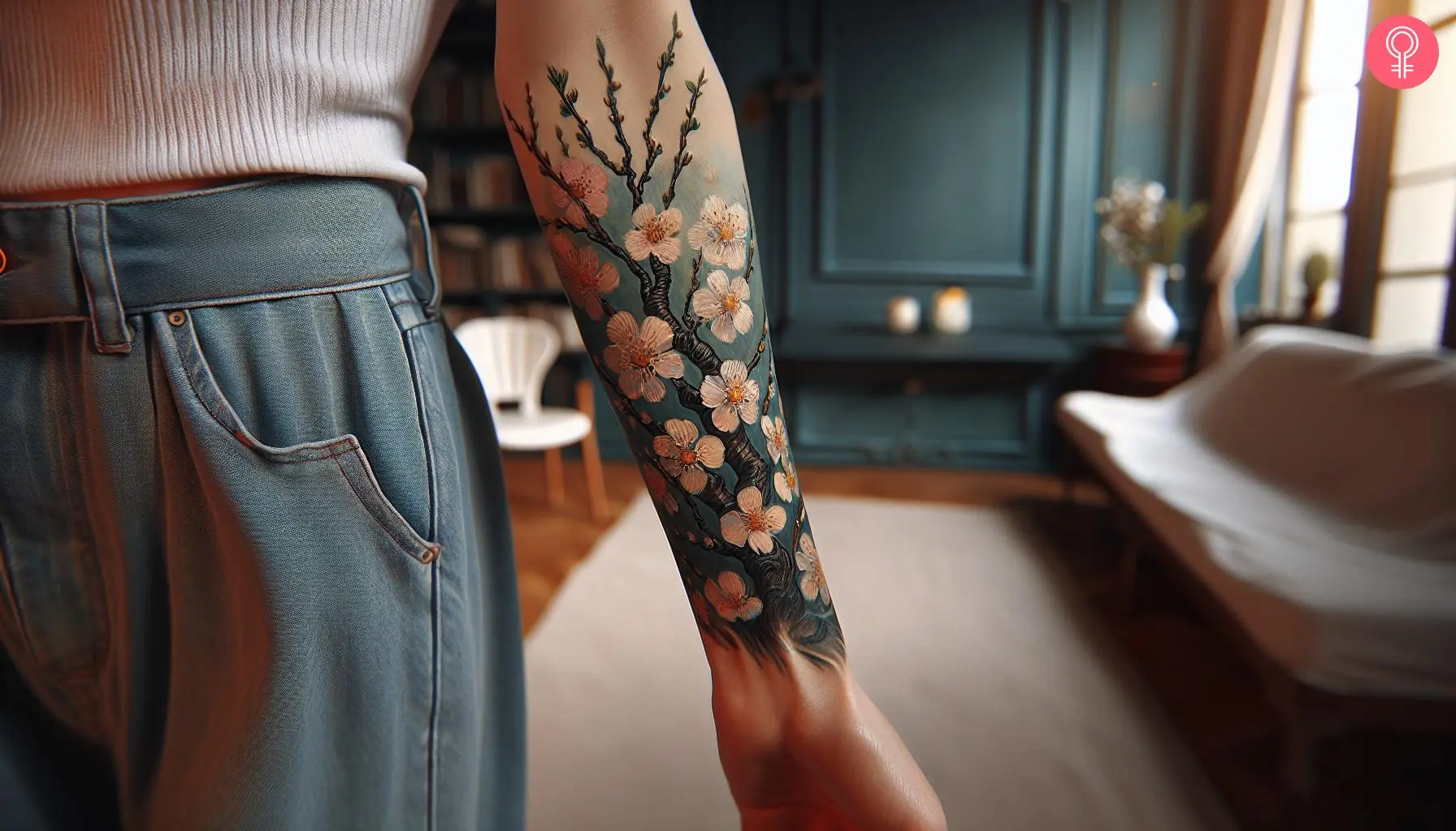 A beautiful forearm tattoo of Van Gogh’s Almond Blossoms