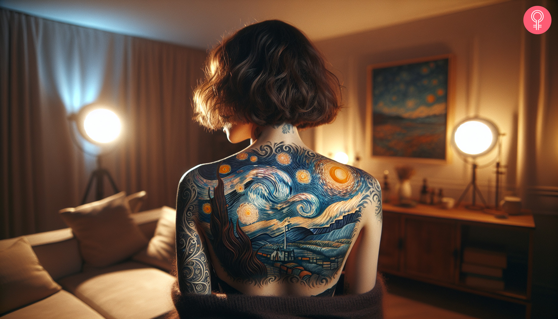 A beautiful rendition of the Starry Night inked on the upper back