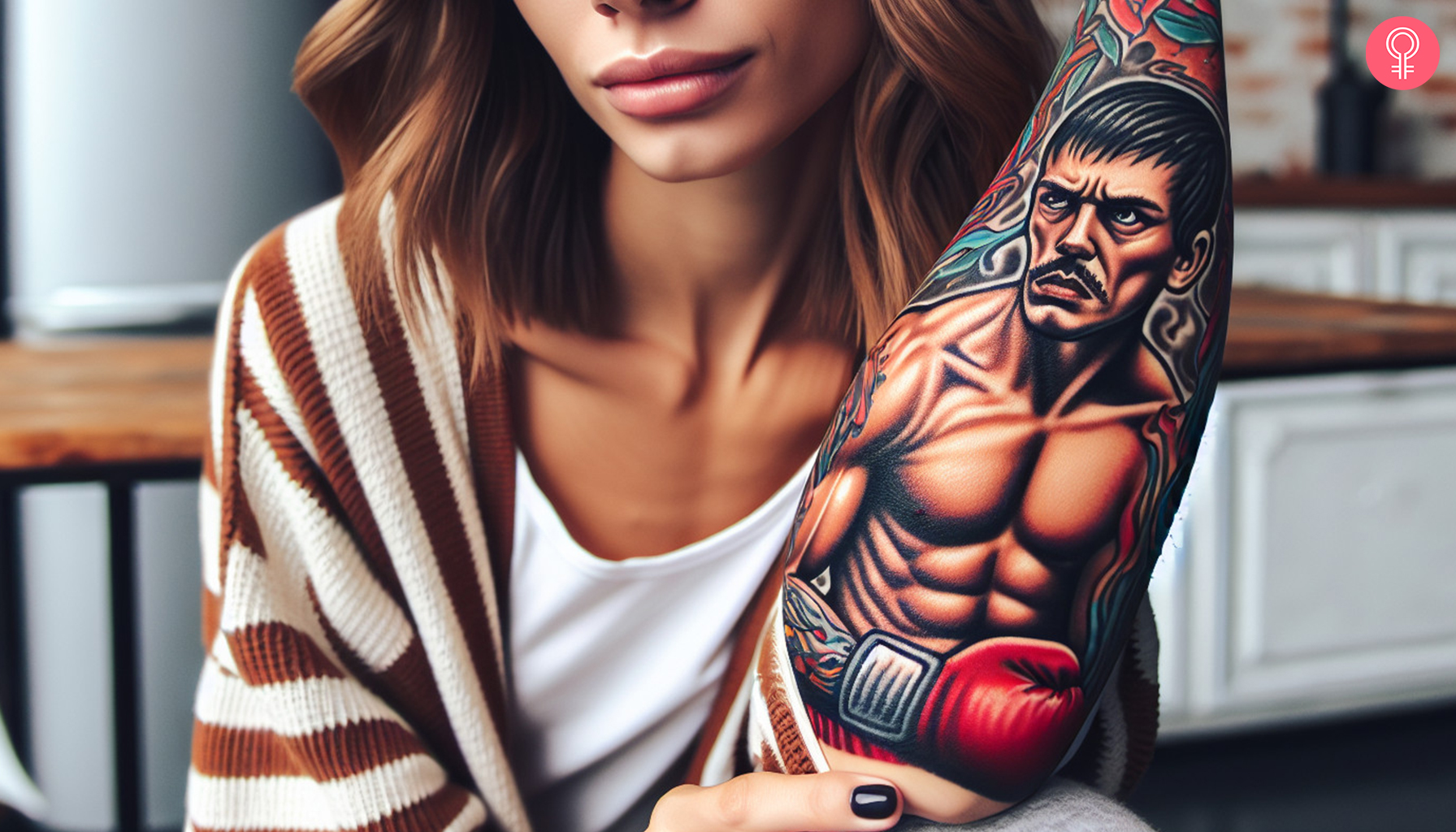 A boxer tattoo on a woman’s forearm