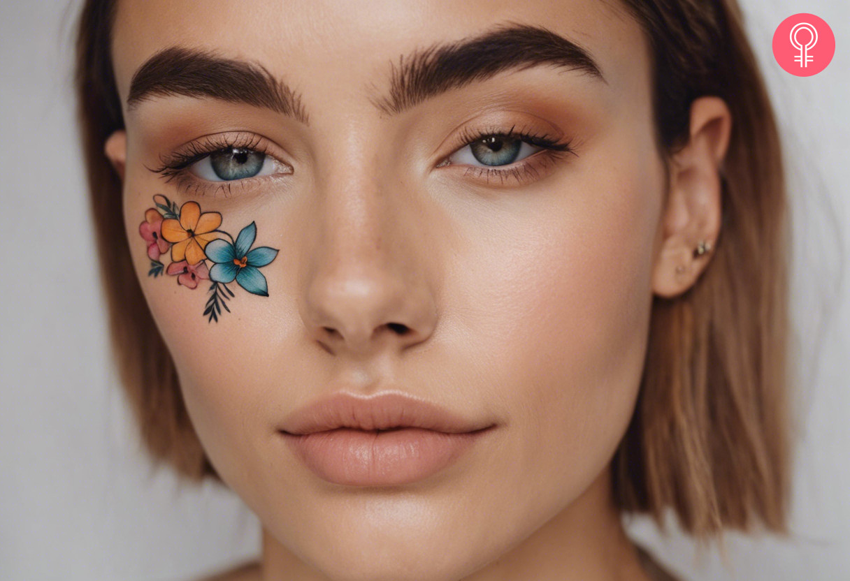 A colorful floral tattoo under your eye