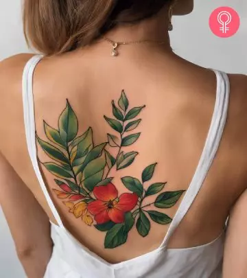 A colorful foliage tattoo on the back