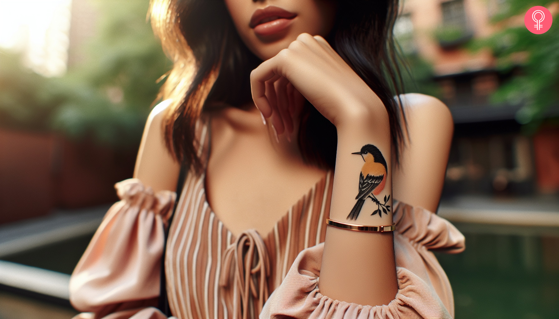 A detailed oriole bird tattoo in yellow and black