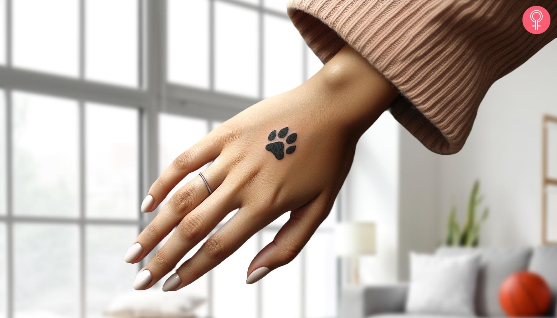 A dog paw print on the back of the hand