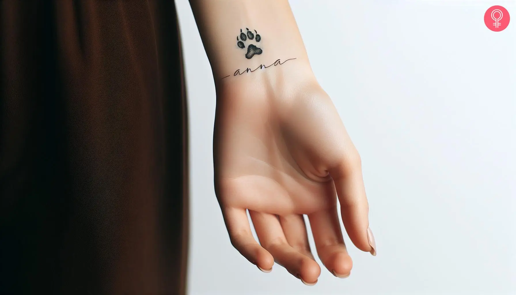 A dog paw print with a name on the wrist