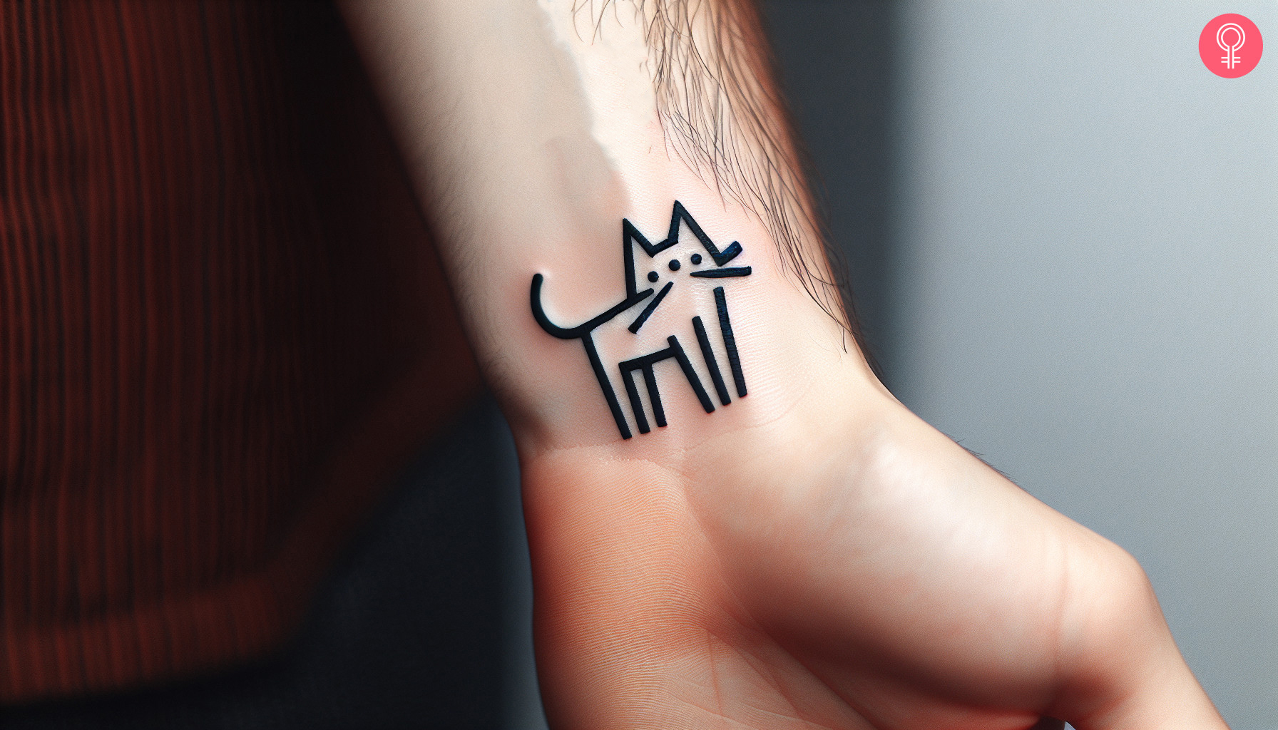 A doodle cat tattoo on the wrist of a man