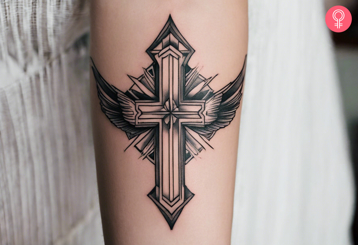 Sacred Feathers  8 Cross With Wings Tattoo Designs - 43