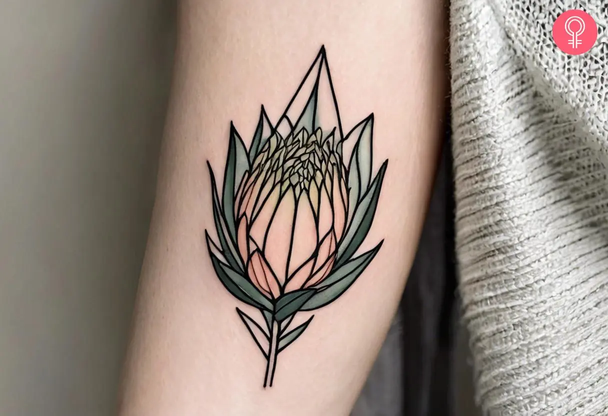 A geometric protea tattoo