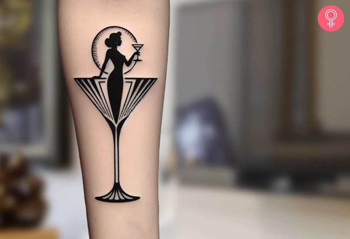 A girl in a martini glass tattoo