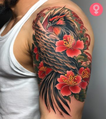 Phoenix rising tattoo on the upper arm