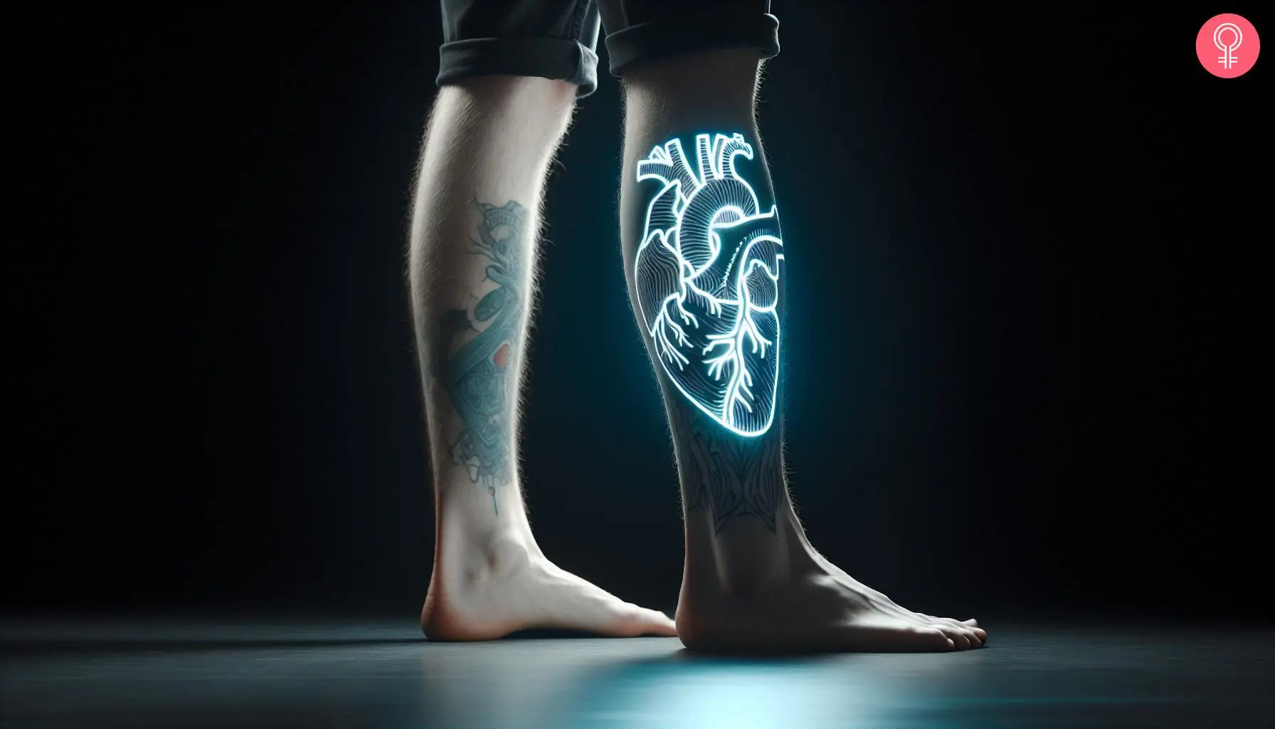 A man wearing a glow-in-the-dark leg tattoo