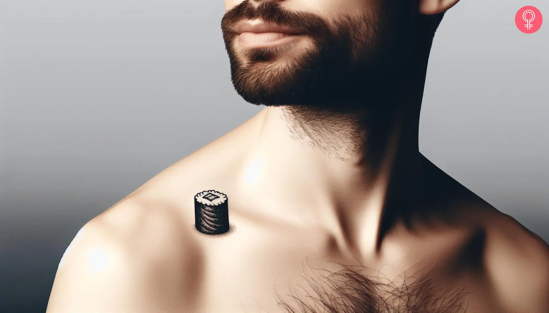 A man wearing a tiny sushi collarbone tattoo